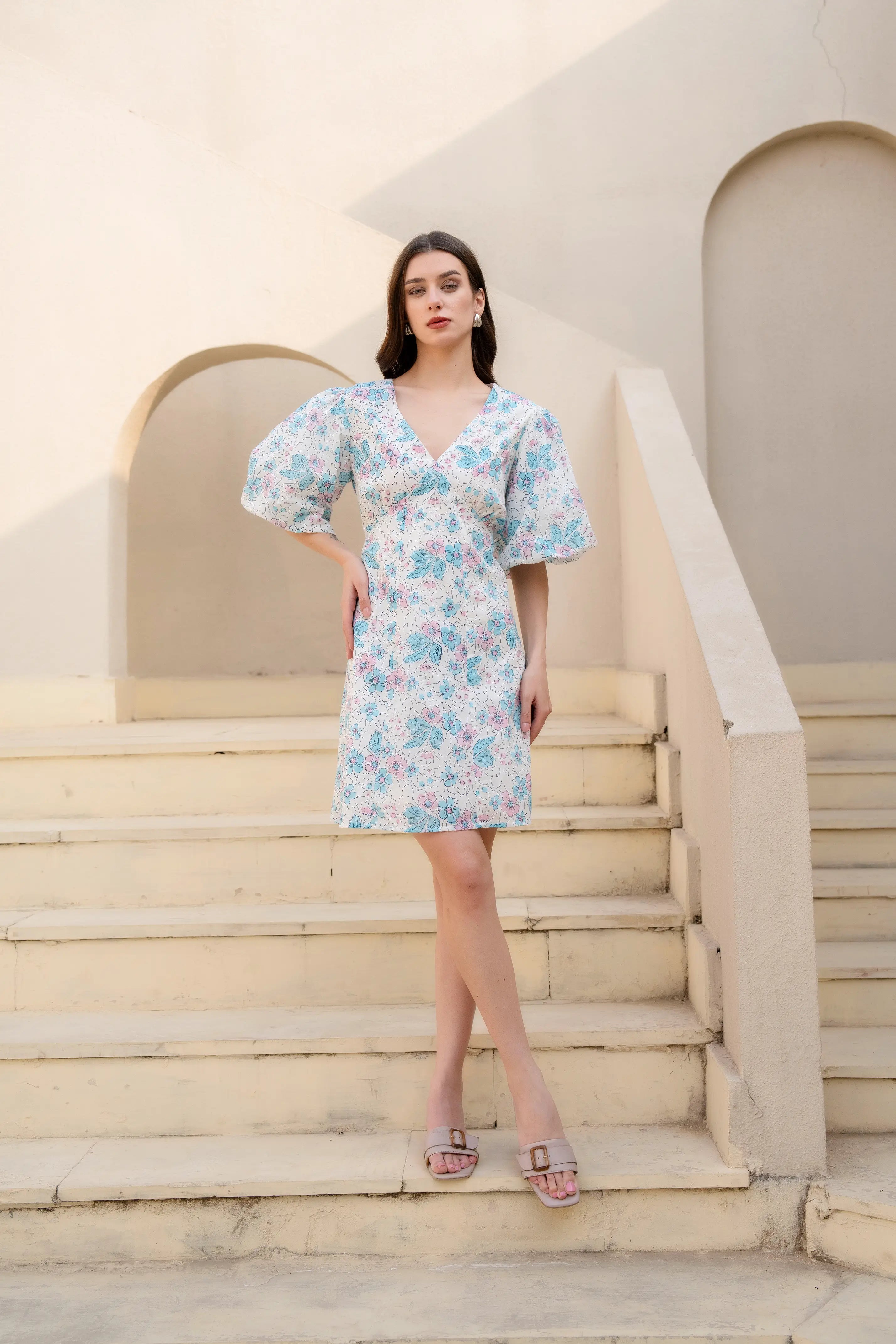 Azure Bloom Mini Dress by Golden Lotus