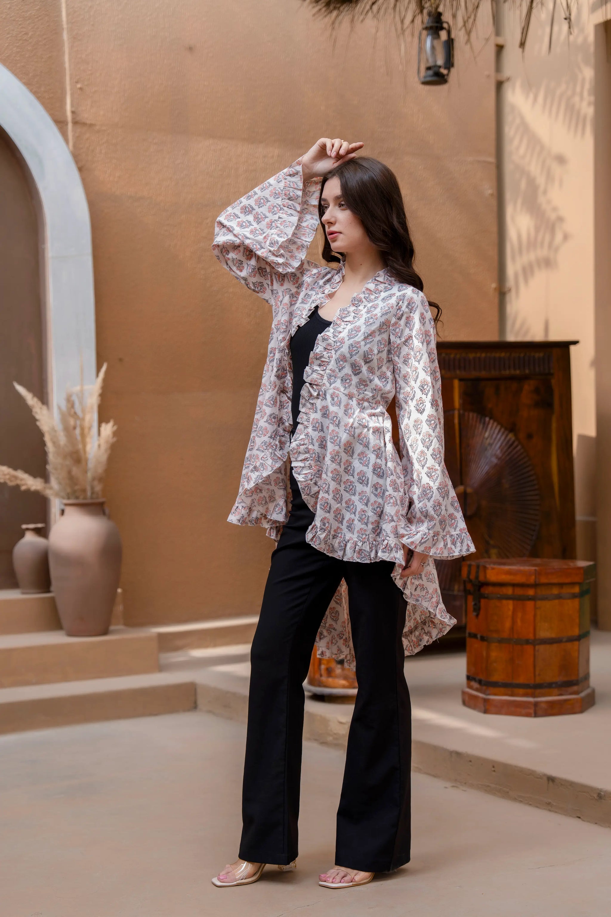 Ivory Marigold Floral Print Shrug Dress