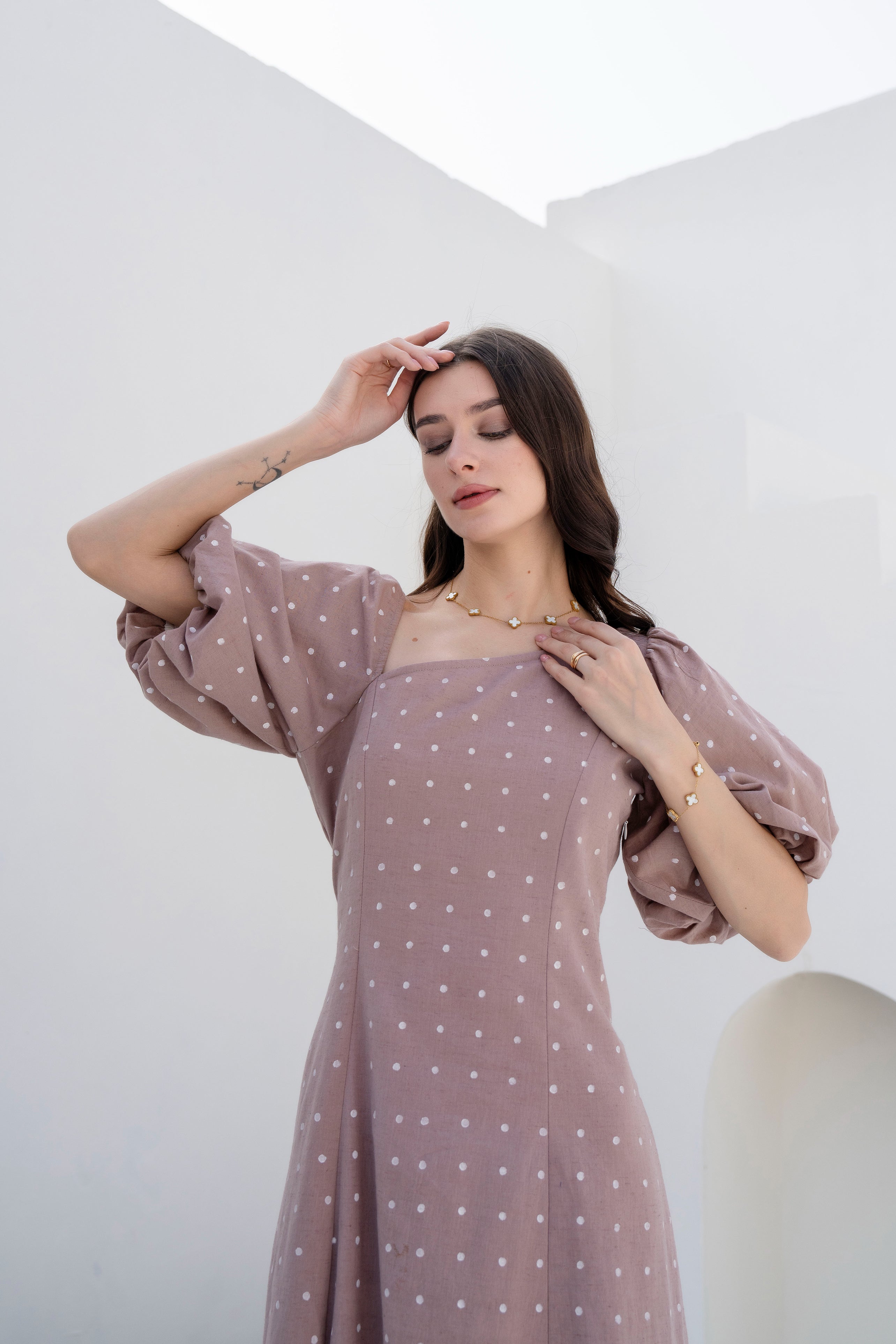 Apricot A-line Dress by Golden Lotus