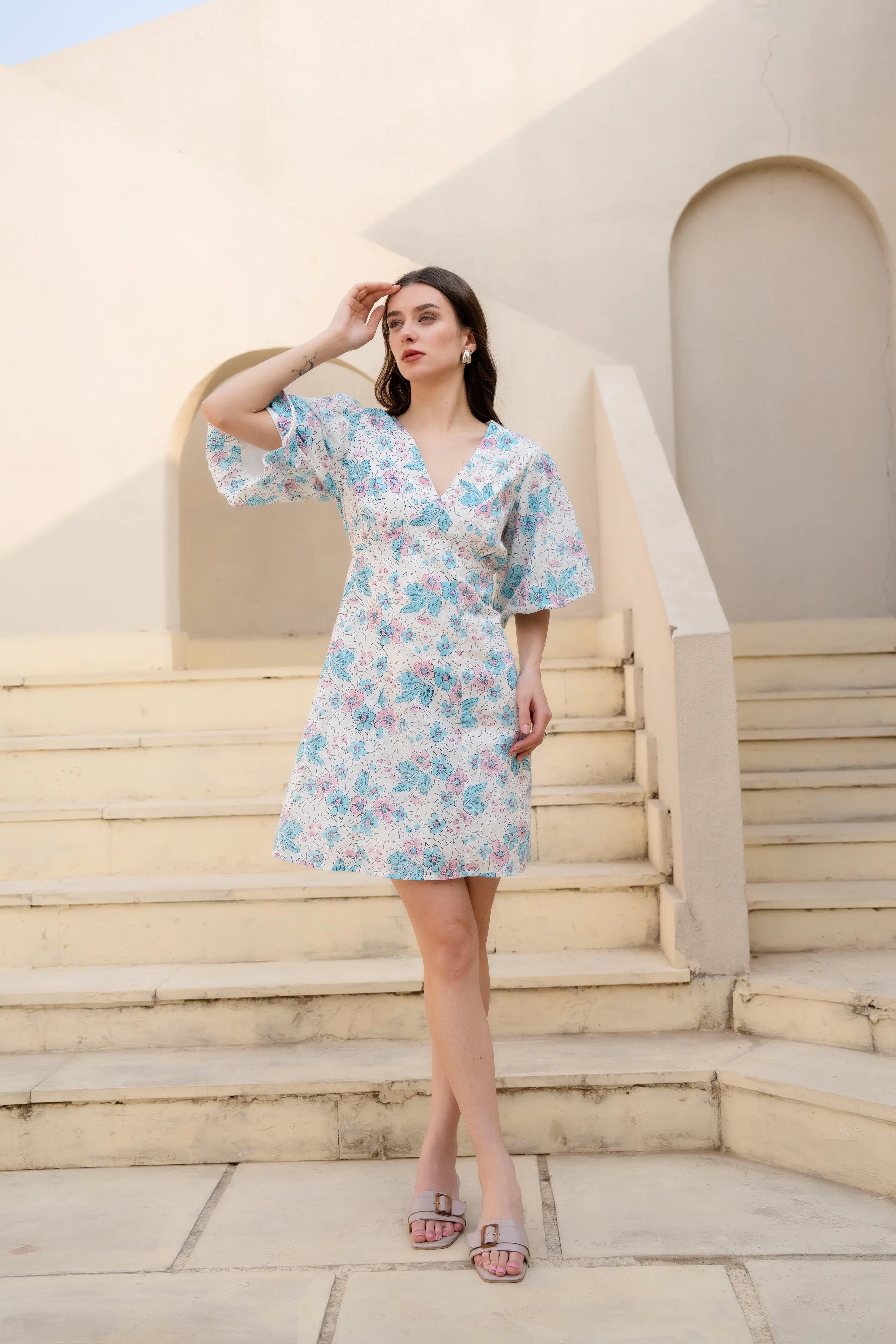 Azure Bloom Mini Dress by Golden Lotus
