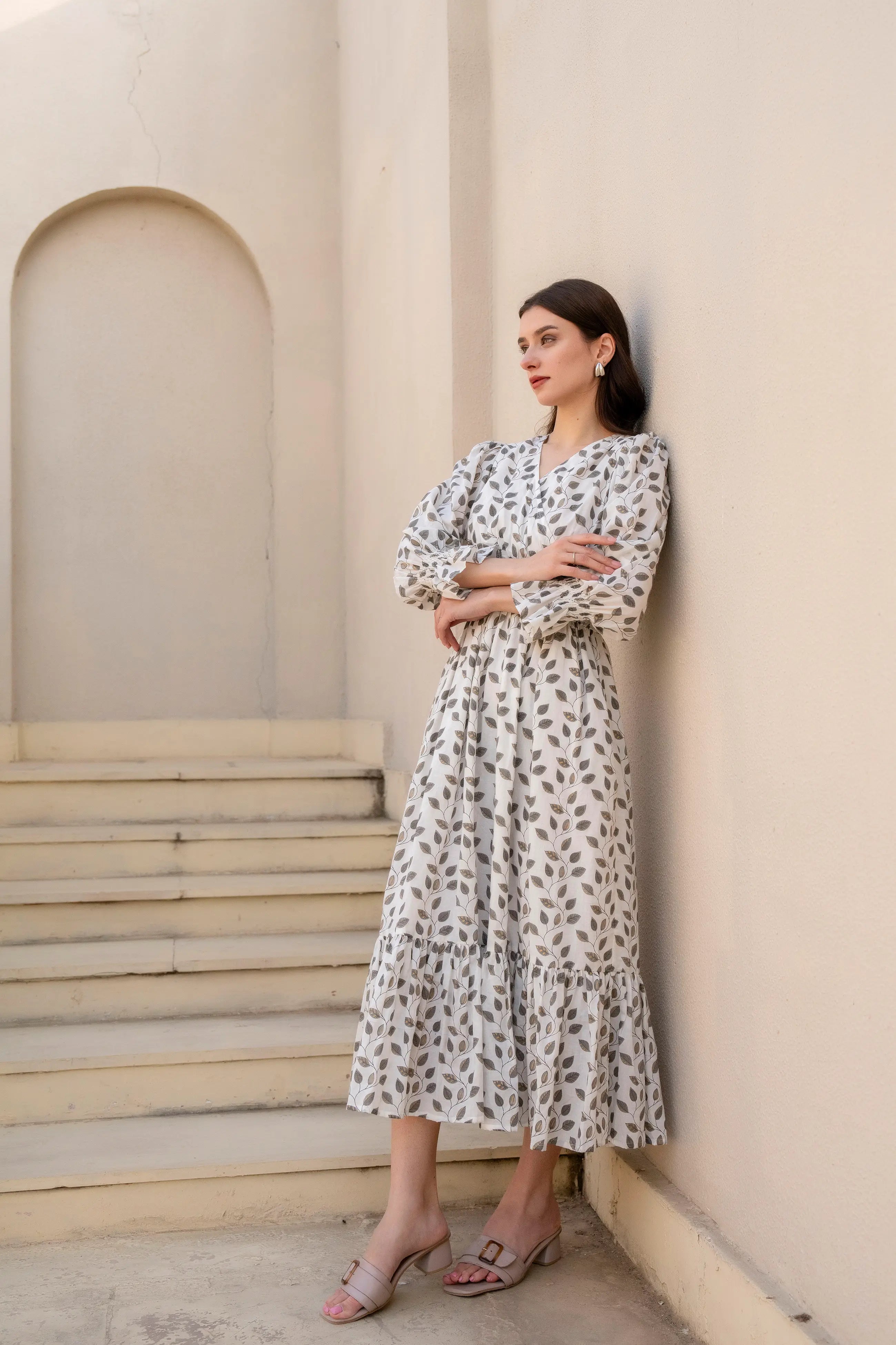 Olive Whisper Flared Dress by Golden Lotus