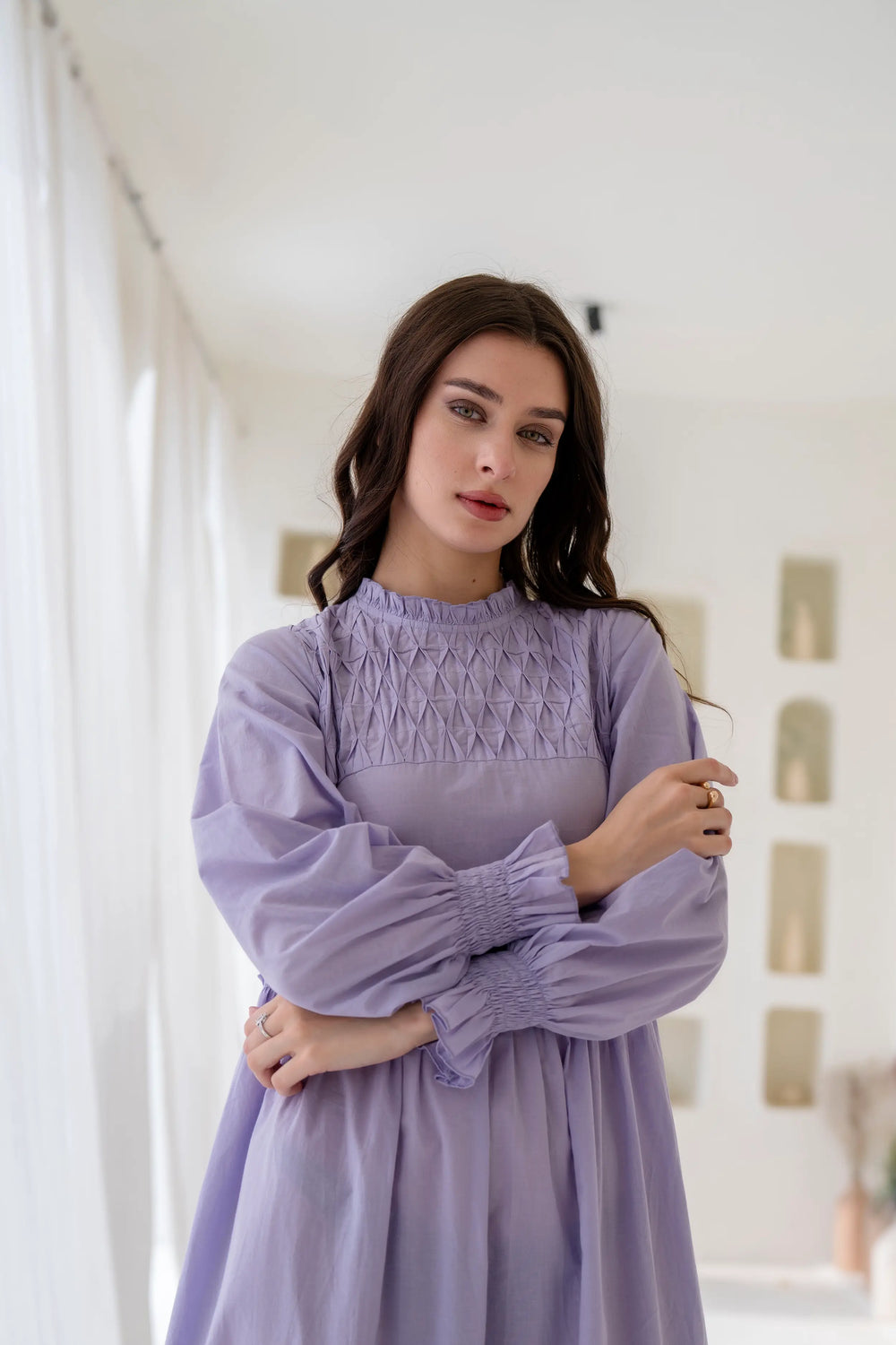 Order Lavender Peony Full Sleeves Midi Dress